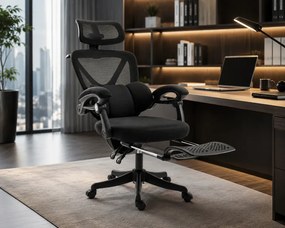 ELITE PRO 870BK – Scaun Ergonomic Premium, Mesh Respirabil, Tetieră Reglabilă, Suport Lombar, Suport pentru Picioare Retractabil, Funcție Recliner, Reglaj pe Înălțime, Negru