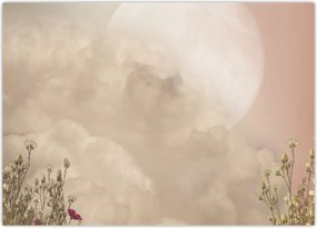 Tablou pe sticlă - Luna plină roz (70x50 cm)