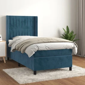 3132787 vidaXL Pat box spring cu saltea, albastru închis, 100x200 cm, catifea