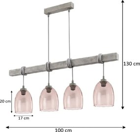 Brilagi - Lustră suspendată pe cablu WOOD GLASS 4xE27/60W/230V pin/gri/bej fumuriu