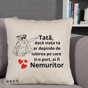 Cadou pentru Tata - Perna Personalizata Tata Nemuritor Supererou cu Masca, 40x40 cm, Bej Canapea, Husa Detasabila, Perna Inclusa, BEKZ®