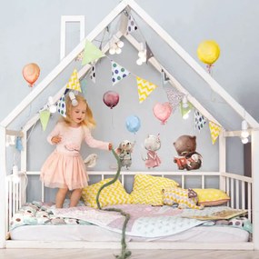 INSPIO Autocolante deasupra patului - animale cu baloane în culori pastel