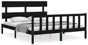 3193285 vidaXL Cadru de pat cu tăblie, negru, 160x200 cm, lemn masiv
