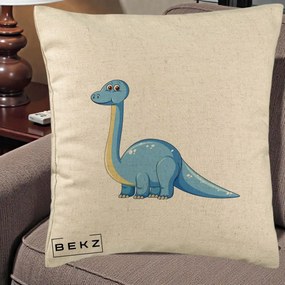 Perna Personalizata Brontosaur Albastru, 40x40 cm, Bej, Husa Detasabila, Perna Inclusa, BEKZ®