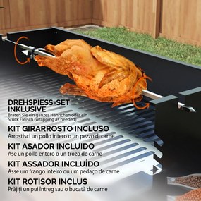 Outsunny BBQ Rotisserie Grill Charcoal Split Roaster for Chicken Turkey 3-Level Grill Grate, Storage Shelves, Stainless Steel | Aosom Romania