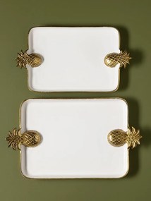 Set 2 tăvi albe din aluminiu cu mânere ananas, 51×30 cm