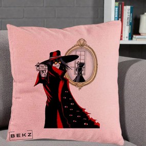 Perna Personalizata Hellsing Alucard cu Pistoale, 40x40 cm, Roz, Husa Detasabila, Perna Inclusa, BEKZ®