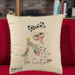 Perna Decorativa So Cute Fata Fashion, 40x40 cm, Bej, Husa Detasabila, Perna Inclusa, BEKZ®