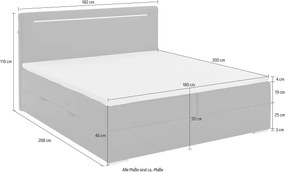 Boxspring 180x200 cm, lada de depozitare, saltele și topper inclus, material piele artificială, culoare neagră, cu LED-uri