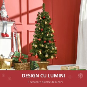 Pom de Craciun artificial inalt de 120cm cu ramuri realiste, 60 de lumini LED si 140 de varfuri HOMCOM | Aosom Romania