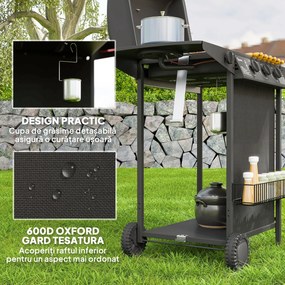 Outsunny Grătar pe Gaz cu Capac, Termometru, Masă Laterală și Tavă pentru Colectarea Grăsimii, 108x54x97 cm, Negru | Aosom Romania