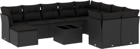 vidaXL Set canapele de grădină cu perne, 11 piese, negru, poliratan