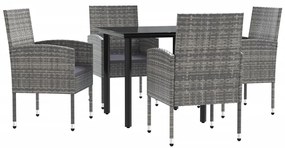 3203329 vidaXL Set mobilier de grădină, 5 piese, gri&negru, poliratan și oțel