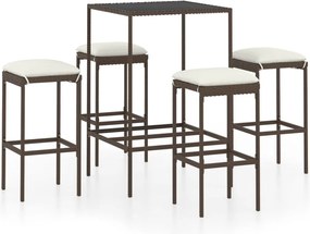 vidaXL Set mobilier bar de grădină cu perne, 5 piese, maro, poliratan
