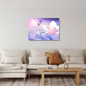 Tablou pe sticlă - Fluture lângă floare (70x50 cm)