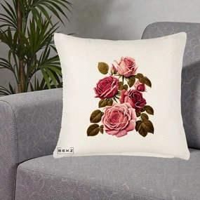 Perna Decorativa Trandafiri Vintage Roz-Rosii, 40x40 cm, Crem Reliefat, Husa Detasabila, Perna Inclusa, BEKZ®