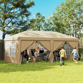 Outsunny Pavilion barnum pliant pop-up impermeabil 6 x 3 x 2,7 m 4 pereți laterali detașabili 4 ferestre husă de transport kaki | Aosom Romania