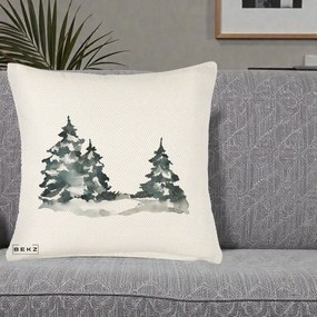 Perna Decorativa Brazi Inzapeziti Acuarela, 40x40 cm, Crem Reliefat, Husa Detasabila, Perna Inclusa, BEKZ®
