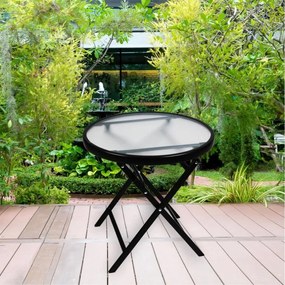 Masă de depozitare cu blat din sticlă, neagră, Ø 45 cm, oțel