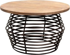 Măsuță de cafea rotundă din lemn de mango și metal, natur, cu bază din inele de metal, finisaj mat, 46,5 x 76 cm, „Spring”
