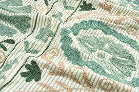 Pătură din bumbac brodată manual cu motive suzani, 130×180 cm, „Suzani Green"
