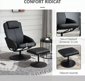 HOMCOM Fotoliu reclinabil de relaxare cu otoman pentru picioare si tapiterie din piele artificiala, 71x78x101cm, negru | Aosom Romania