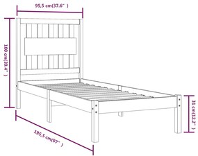 Cadru de pat Single 3FT, 90x190 cm, lemn masiv de pin Maro, 90 x 190 cm