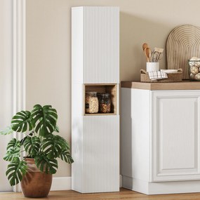 HOMCOM Mobilier de Baie cu 2 Uși, Rafturi Reglabile și Spațiu Deschis, Lemn, 30x24x140 cm, Alb | Aosom Romania