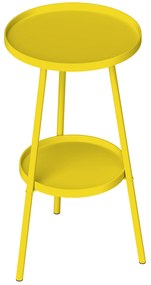 Outsunny Mică masă laterală rotundă cu 2 niveluri masă de grădină pentru terasă living balcon din metal Ø 32 x 51 cm galben | Aosom Romania