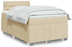 vidaXL Pat box spring cu saltea, crem, 120x200 cm, textil
