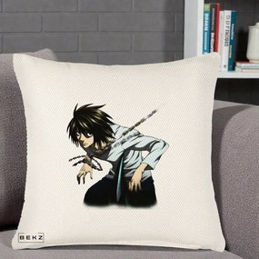 Perna Personalizata Death Note L Lawliet Lanturi, 40x40 cm, Crem Reliefat, Husa Detasabila, Perna Inclusa, BEKZ®