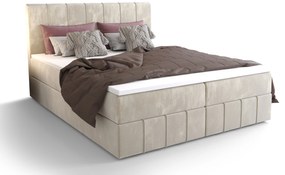 Pat matrimonial Boxspring 140 cm Barack (bej) ( cu saltea și sp. depozitare). 1046385