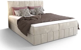 Pat matrimonial Boxspring 140 cm Barack (bej) ( cu saltea și sp. depozitare). 1046385