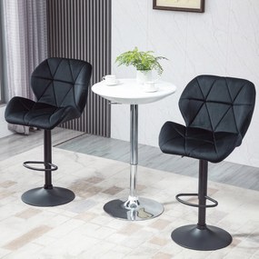 HOMCOM Set de 2 scaune de bar rotative, reglabile în înălțime, tapițate cu catifea și spumă neagră 51,5 x 57,5 x 93-114,5 cm | Aosom Romania