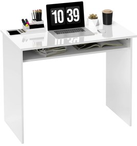 HOMCOM Birou pentru calculator simplu, compact, cu 1 raft, panouri din PAL, dim. 90l x 50P x 74H cm, alb lucios | Aosom Romania