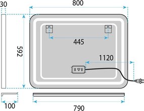 Oglindă de perete LED cu raft 80x60 cm L-8060