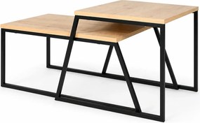 Set 2 masute cafea 855DTE2917, stejar/negru, PAL melaminat/metal