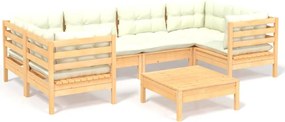 vidaXL Set mobilier grădină cu perne crem, 7 piese, lemn masiv pin