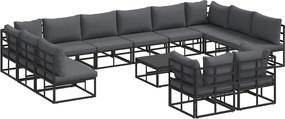 vidaXL Set de canapele pentru grădină cu pernă 13 pcs Negru Aluminiu