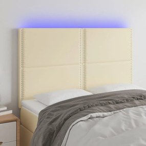Tablie de pat cu LED, crem, 144x5x118 128 cm, piele ecologica 1, Crem, 144 x 5 x 118 128 cm