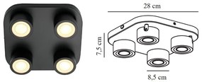 Plafoniera LED cu 4 spoturi, design modern, 3-Step MOODMAKER, Clyde 4 negru