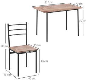 HOMCOM Set din 5 Piese cu Masă de Bucătărie Dreptunghiulară și 4 Scaune Moderne din MDF și Oțel, 110x70x75 cm , Maro | Aosom Romania