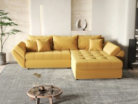 Colțar extensibil dumonde cu ladă de depozitare si sezut confortabil din spuma high-density, Loana Royal Muștar II 270x185 cm