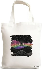 Sacosa de Panza pentru Cumparaturi, Geanta Tote, model Celestial Eye 2, 38x34.5 cm, Alba, BEKZ®
