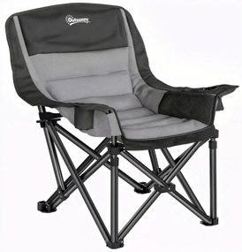 Outsunny Scaun de Camping Pliabil cu 2 Suporturi pentru Pahare și Buzunare Laterale, 99x71x103 cm, Gri | Aosom Romania