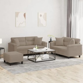 vidaXL Set de canapele cu perne, 3 piese, gri taupe, microfibră