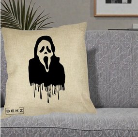 Perna Personalizata Halloween Ghostface Scream Picurand, 40x40 cm, Crem, Husa Detasabila, Perna Inclusa, BEKZ®