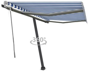 vidaXL Copertină autonomă retractabilă automat albastru&amp;alb 300x250 cm