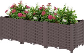 Outsunny Jardinieră înălțată, pat de grădină din plastic cu auto-udare și orificii de scurgere cu dopuri, 120x40x37cm, maro | Aosom Romania