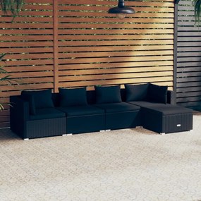 Set mobilier de grădină cu perne, 5 piese, negru, poliratan